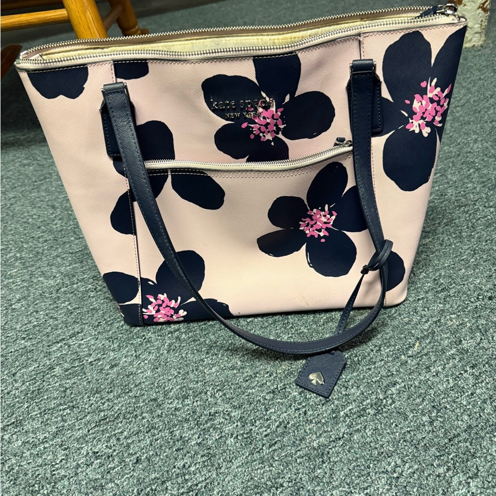 Kate Spade Floral Tote in Pink and Navy